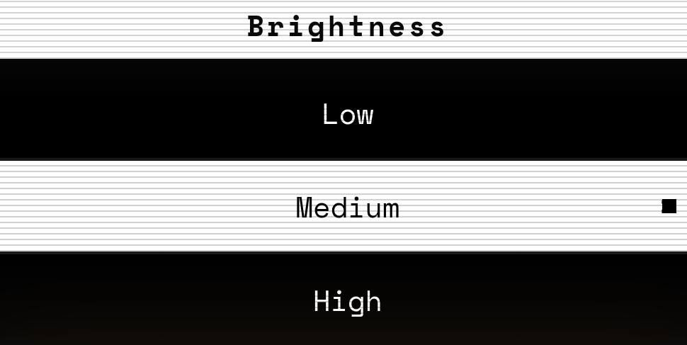 CtrlX digital settings menu showing Brightness configuration choices