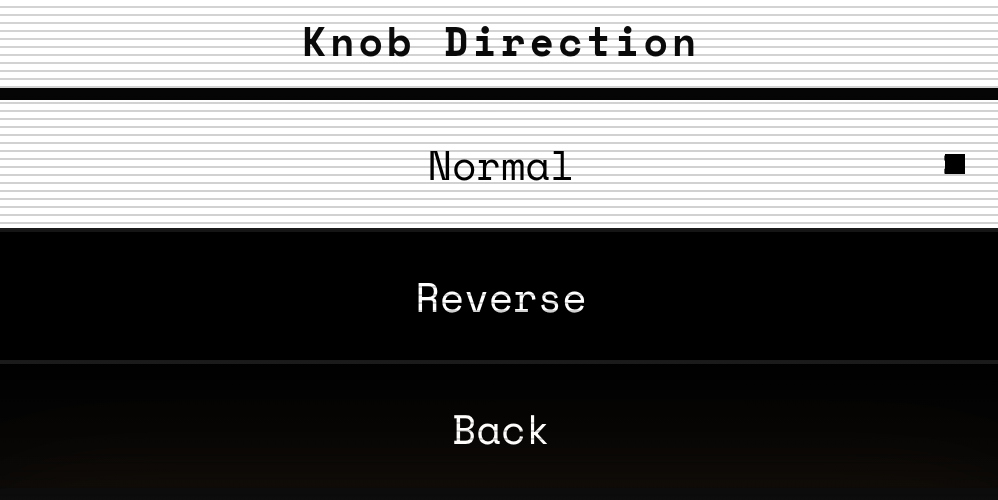 CtrlX digital settings menu showing Knob Direction configuration options