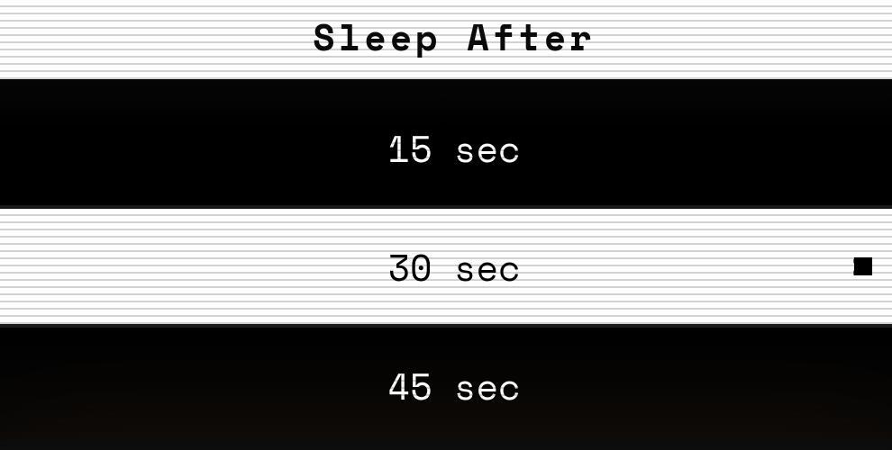 CtrlX digital settings menu showing Sleep After timer configuration choices